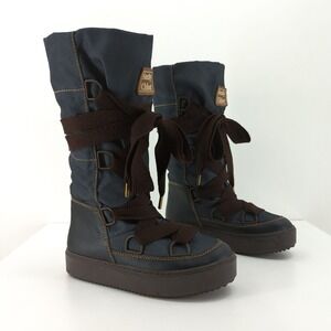 See By Chloe Navy and Brown Lace Up Boots